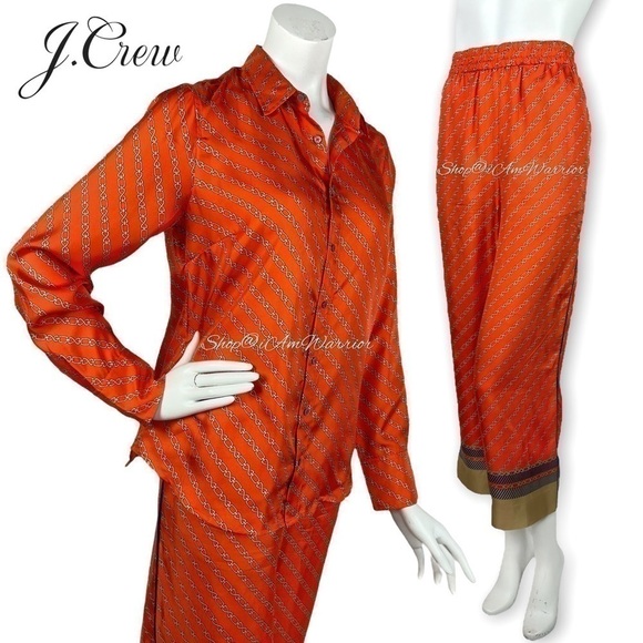 J.Crew Collection NWOT sunset silk chain print blouse + crop pant set - Picture 6 of 15
